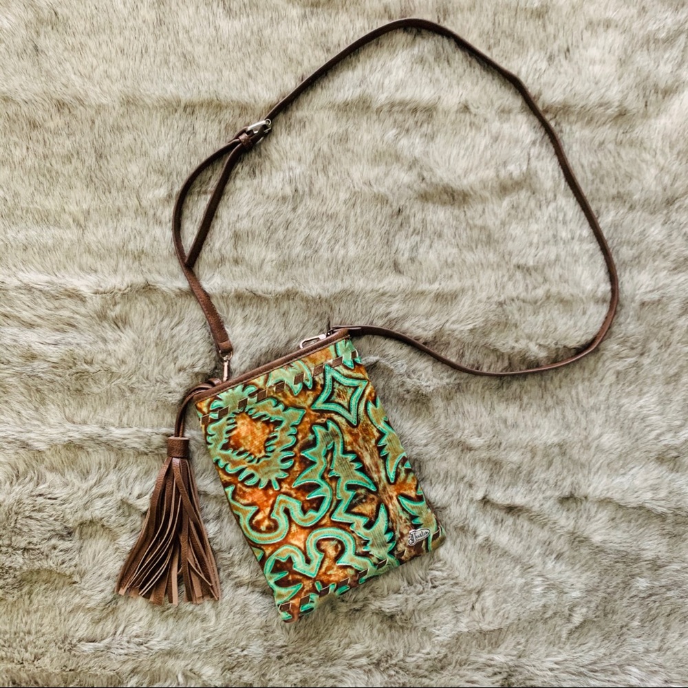 Justin Western turquoise & Brown cross body purse